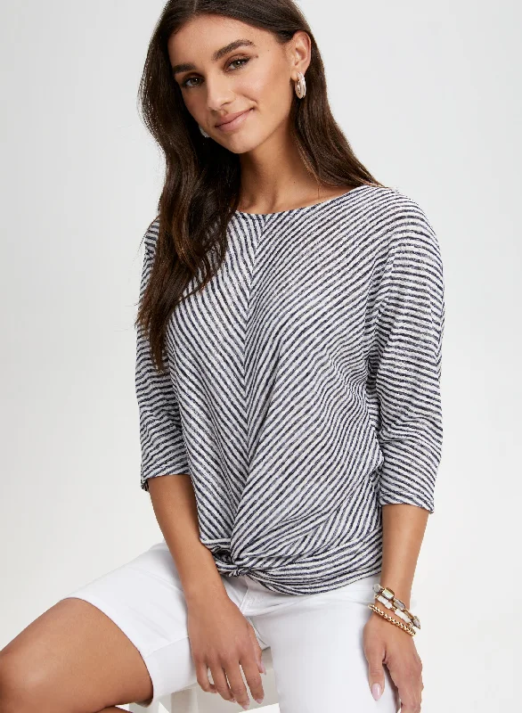 Stripe Print 3/4 Sleeve Top