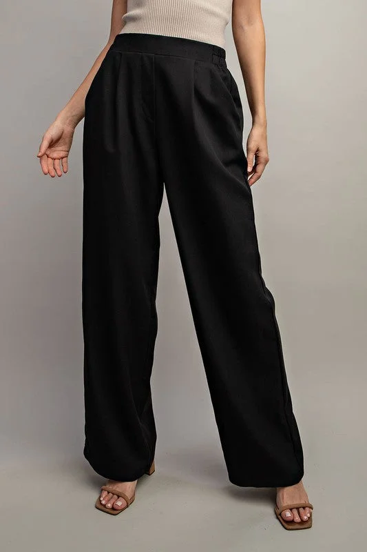 Wide Leg Pants with Pleats - Black