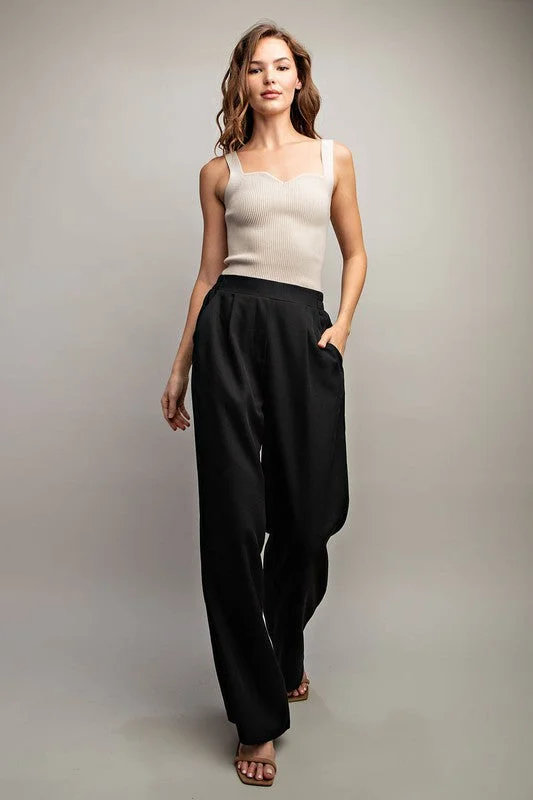 Wide Leg Pants with Pleats - Black