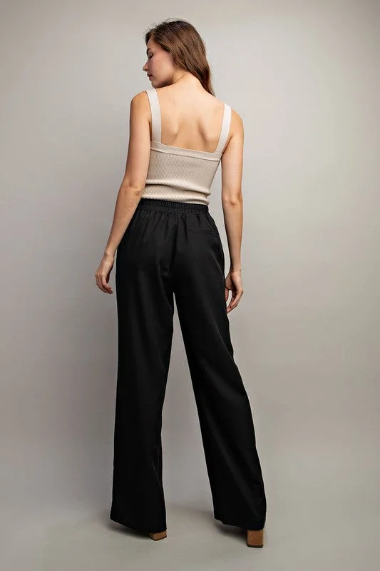 Wide Leg Pants with Pleats - Black