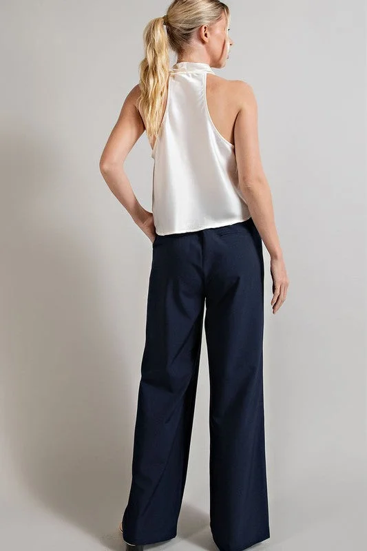 Wide Leg, Pleated Dress Pants - Navy