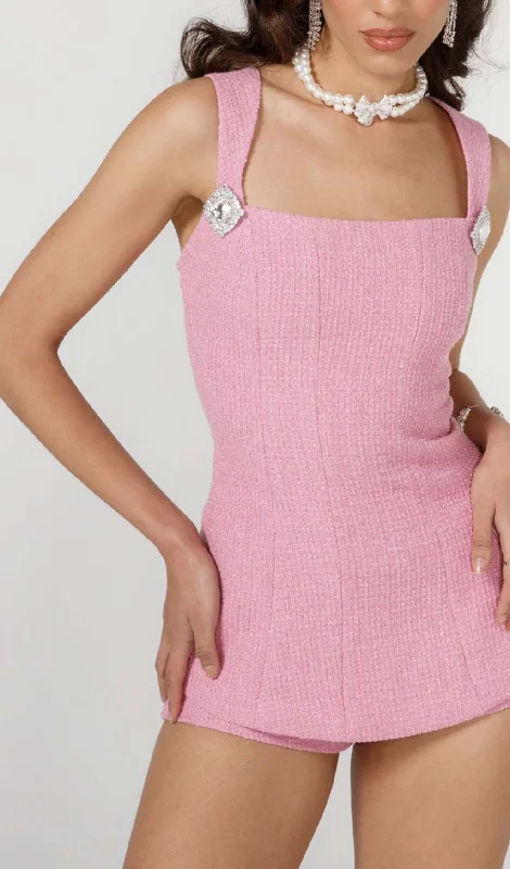 BOW-EMBELLISHED RHINESTONE MINI DRESS IN PINK Stylish Short-Sleeve Mini Dress