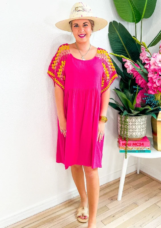 Checking In Mini Dress - Pink Cozy Cotton Mini Dress