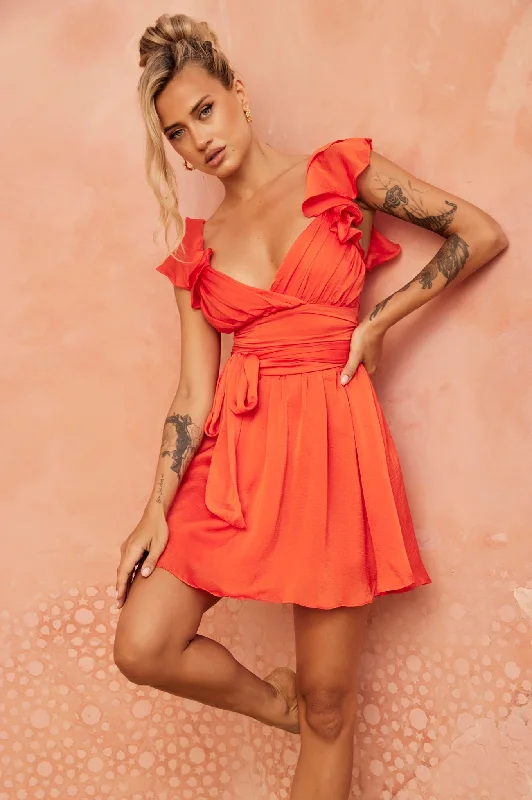 Fairytale Ending Mini Dress - Tangerine Comfortable Ruffle Mini Dress
