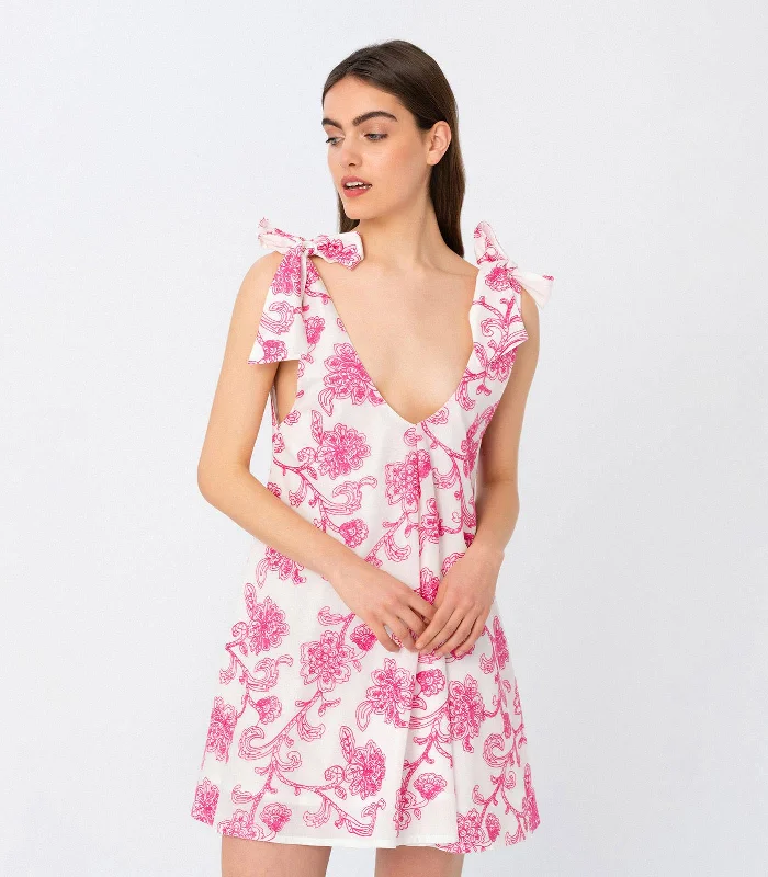 Floral Embroidered Low Back Mini Dress Cozy Wraparound Mini Dress