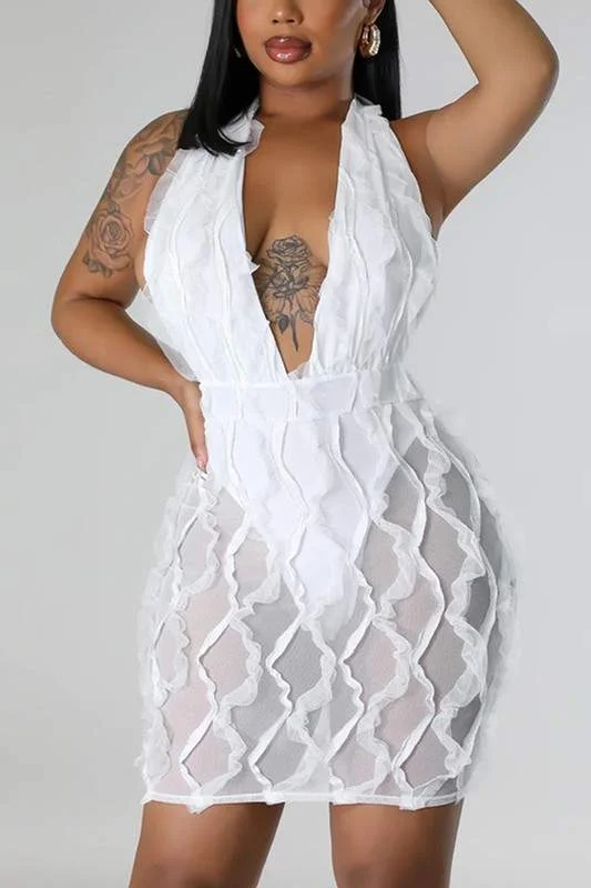 HALTER MESH MINI DRESS Comfortable Linen Mini Dress