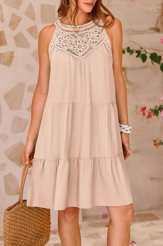 HALTER NECK LACE MINI DRESS Fashionable Denim Mini Dress
