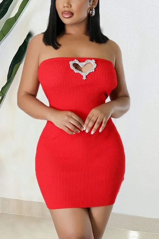 HEART RHINESTONE MINI DRESS Fashionable Lace Mini Dress