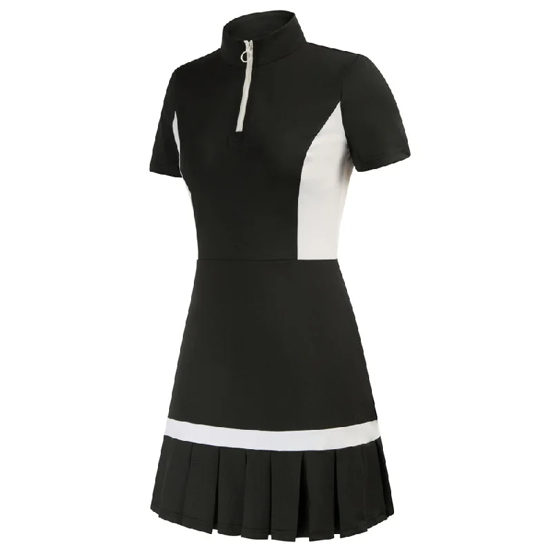 JS Women Mini Dress Tennis & Golf Contrast Color Sports Dress Fashion Summer New Short Sleeve Zipper Stand Collar Dress + Boxer Elegant Satin Mini Dress