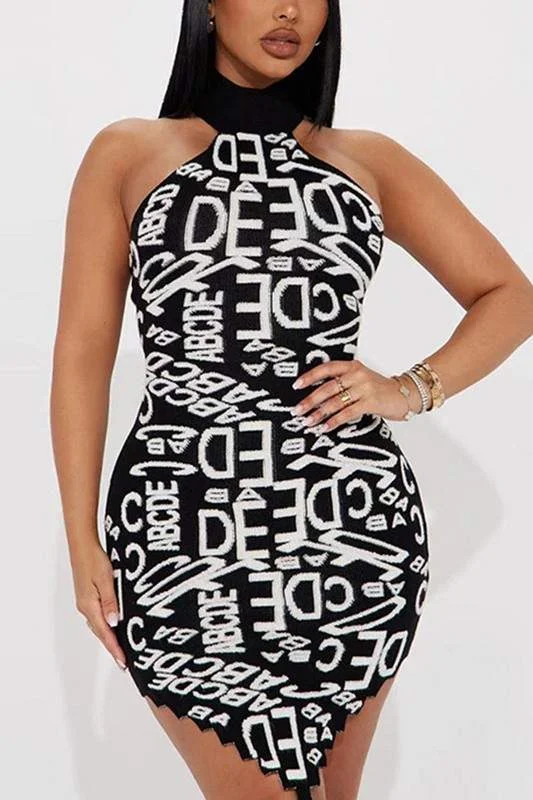 KNITTED HALTER MINI DRESS Elegant Lace-Up Mini Dress