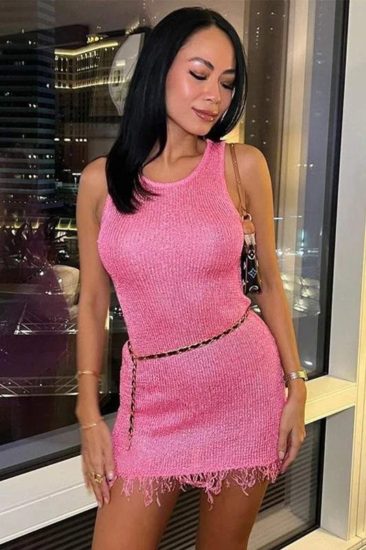 KNITTED SLEEVELESS MINI DRESS Cozy Satin Mini Dress