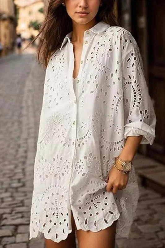 LACE COLLARED MINI DRESS Stylish Button-Down Mini Dress