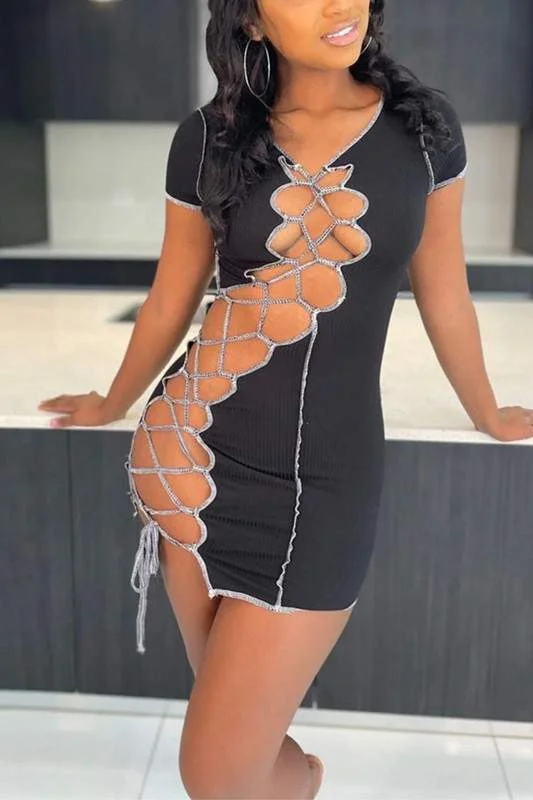 LACE DOWN MINI DRESS Stylish Spaghetti Strap Mini Dress