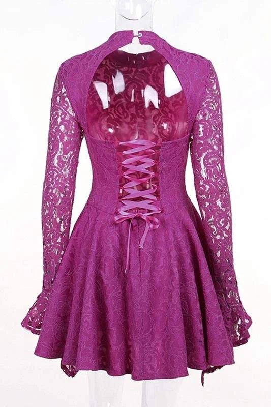 LACE FLARE MINI DRESS Fashionable Mini Dress with Frills