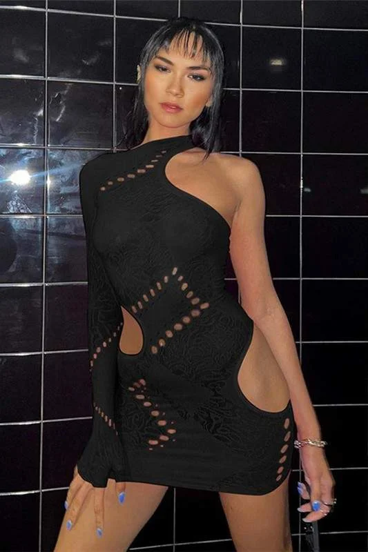 LACE MESH MINI DRESS Cozy A-Line Mini Dress