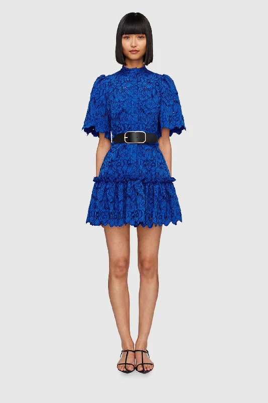 Leo Lin Alice Lace Short Sleeve Mini Dress - Lapis Fashionable Button-Front Mini Dress Leo Lin Alice Lace Short Sleeve Mini Dress - Lapis Fashionable Button-Front Mini Dress