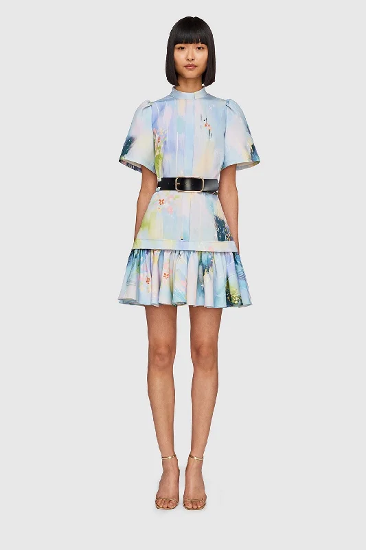 Leo Lin Beatrice Short Sleeve Mini Dress - Willow Print Elegant Satin Lace Mini Dress