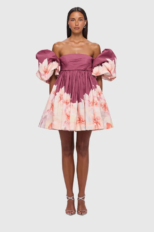 Leo Lin Elouise Puff Sleeve Mini Dress - Orient Print in Hibiscus Stylish Spaghetti Strap Mini Dress Leo Lin Elouise Puff Sleeve Mini Dress - Orient Print in Hibiscus Stylish Spaghetti Strap Mini Dress