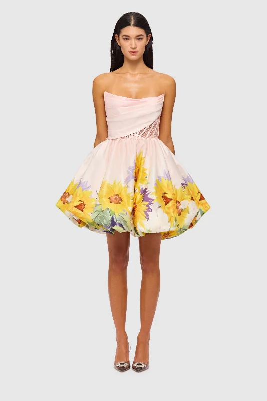 Leo Lin Katy Bustier Mini Dress - Sunflower Print in Pink Comfortable Zip-Up Mini Dress Leo Lin Katy Bustier Mini Dress - Sunflower Print in Pink Comfortable Zip-Up Mini Dress