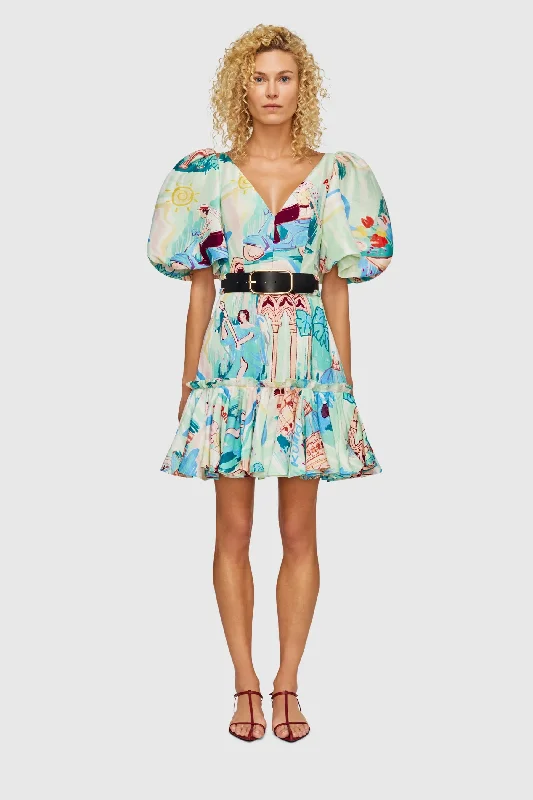 Leo Lin Mia V-Neck Mini Dress - Vacanza Print Trendy Crossover Mini Dress