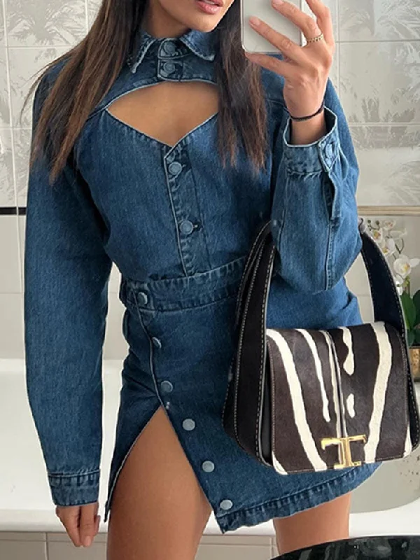 Lizakosht Denim Mini Dress Women Fashion Sexy Hollow Out Dress Elegant Split Lapel Streetwear Dress Lady Bodycon Blue Long Sleeve Dress Chic Halter Mini Dress Lizakosht Denim Mini Dress Women Fashion Sexy Hollow Out Dress Elegant Split Lapel Streetwear Dress Lady Bodycon Blue Long Sleeve Dress Chic Halter Mini Dress