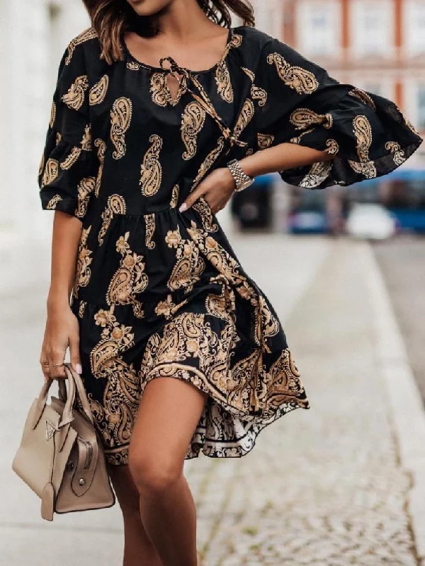 Loose Casual Short Sleeve Mini Dress Comfortable Boho Mini Dress