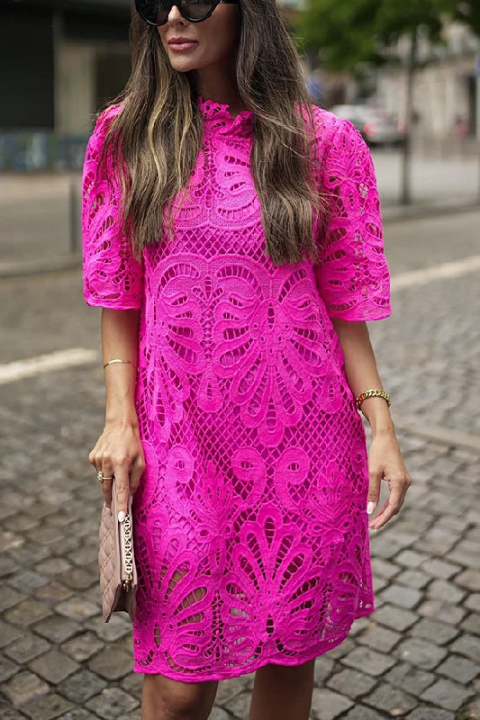 Reason To Smile Crochet Lace Mini Dress Casual Button-Up Mini Dress