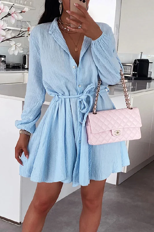 Riana Cotton Blend Tie Shirt Mini Dress Fashionable Lace Mini Dress