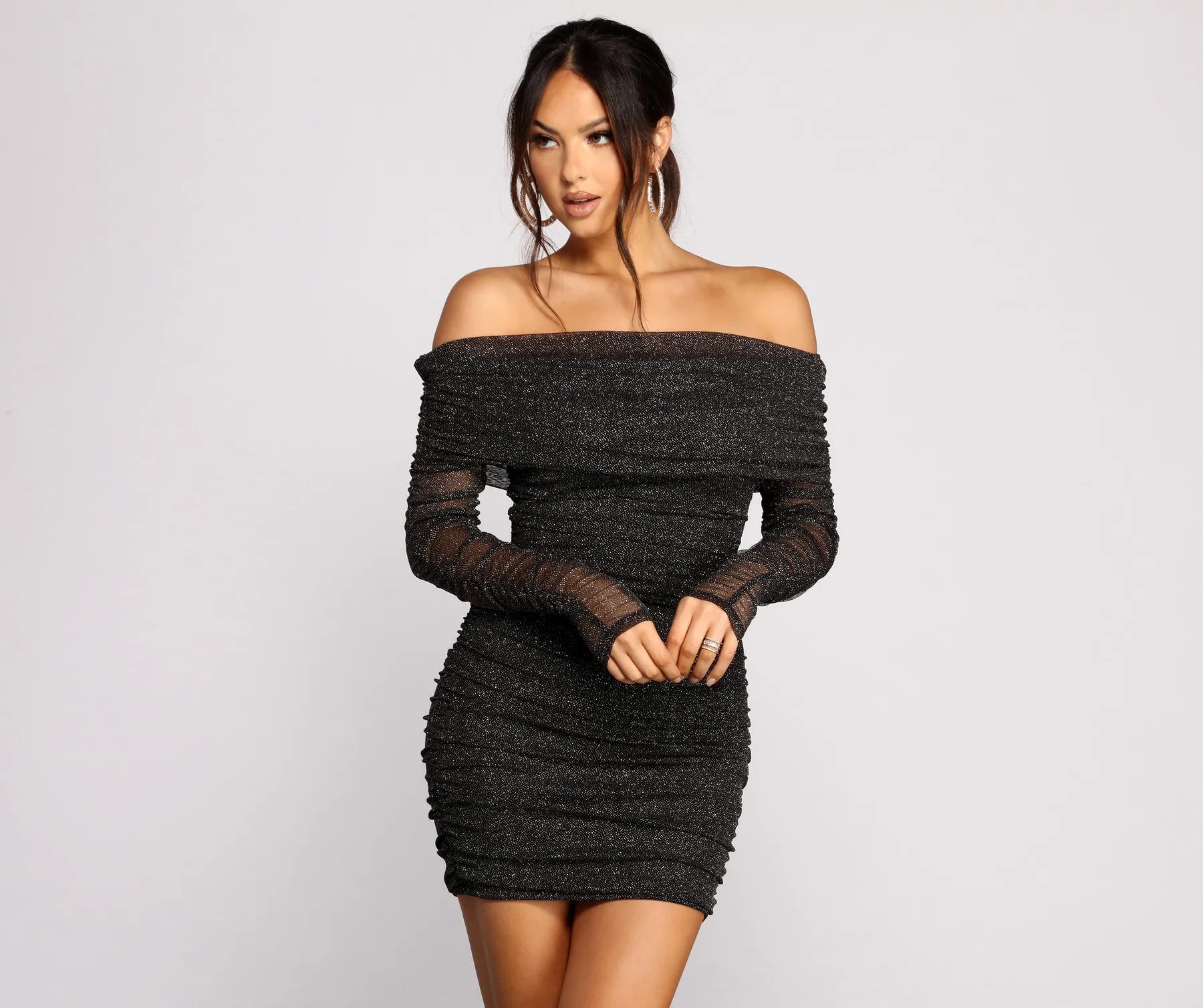 Shimmer Nights Off the Shoulder Glitter Mini Dress Comfortable Linen Mini Dress