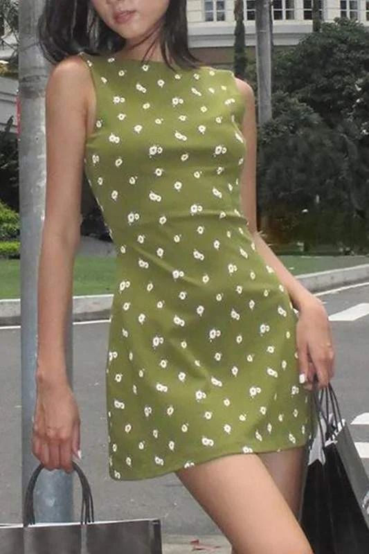 SLEEVELESS FLORAL MINI DRESS Comfortable Casual Mini Dress