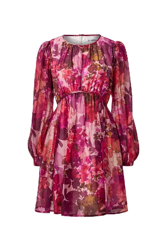 Sofia Irina Print Mini Balloon Sleeve Dress - Pink Print Fashionable Mini Dress with Pockets Sofia Irina Print Mini Balloon Sleeve Dress - Pink Print Fashionable Mini Dress with Pockets