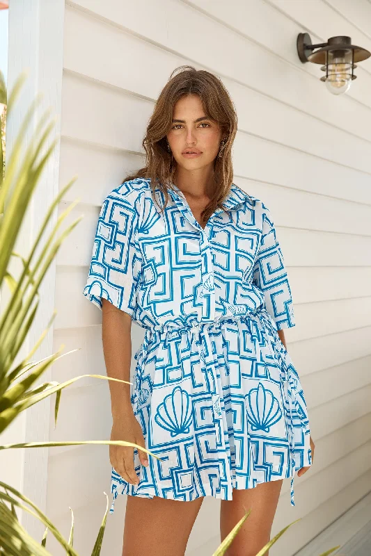 Treasured Dreamer Mini Dress Blue Casual V-Neck Mini Dress
