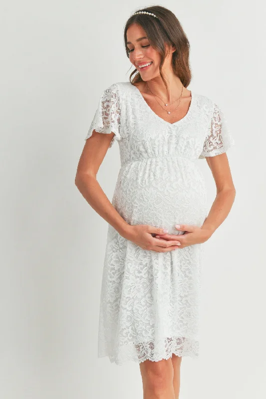 V-Neck Lace Maternity Mini Dress Stylish Short Sleeve Mini Dress