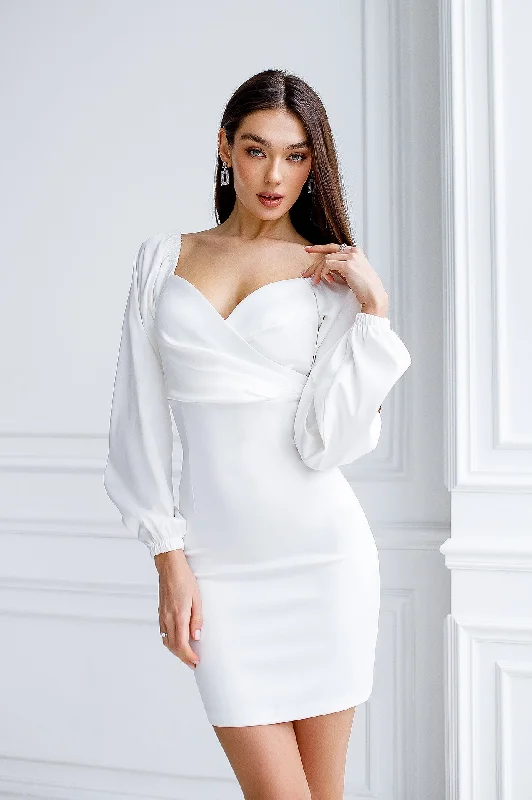 White Satin Puff-Sleeve Mini Dress Classic Striped Mini Dress