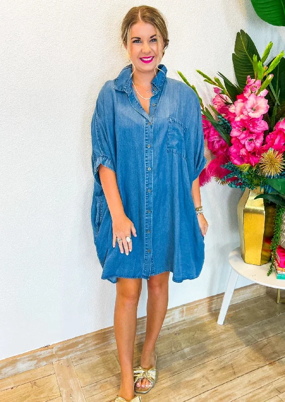 Wildwood Mini Dress - Denim Blue Elegant Vintage Mini Dress