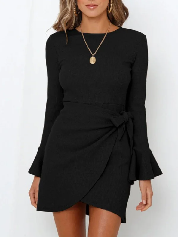 Women's Dresses Ruffled Long Sleeve Slim Fit Mini Dress Elegant Satin Lace Mini Dress