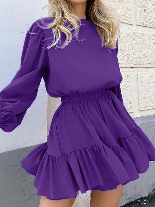Women's Dresses Solid High Waist Long Sleeve Mini Dress Comfortable One-Shoulder Mini Dress Women's Dresses Solid High Waist Long Sleeve Mini Dress Comfortable One-Shoulder Mini Dress