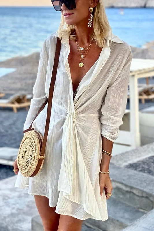 Worth Everything Twist Front Shirt Mini Dress Fashionable Polka Dot Mini Dress